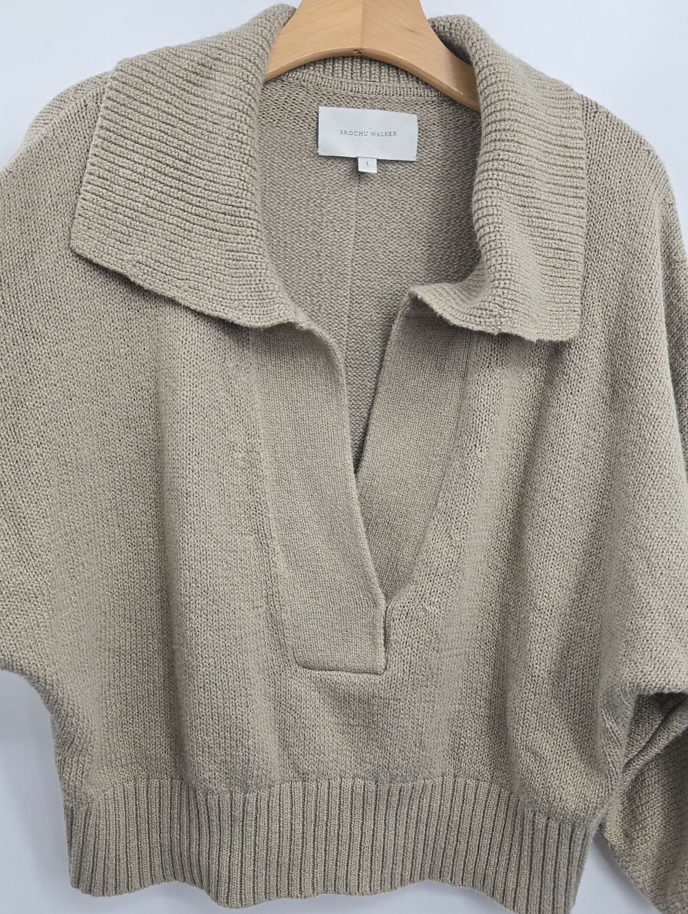 Brochu Walker Sweater Marlowe Taupe Tan‎ Cotton Cropped Henley - Picture 5 of 15